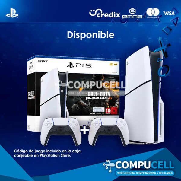 PLAYSTATION 5 SLIM 1TB DISCO +1 CONTROL PS5 DUALSENSE ADICIONAL + CALL OF DUTY: BLACK OPS 6 EN CÓDIGO PARA DESCARGA